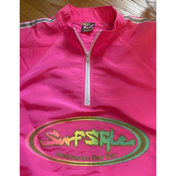 Vintage 90s XL Surf Style Unisex Neon Pink Pullover Windbreaker Jacket USA - Picture 3 of 11